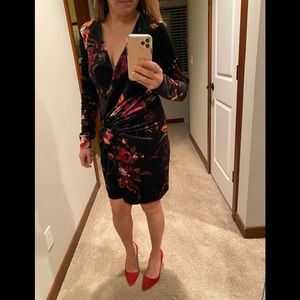 Black Halo Abina Velvet Faux Wrap Floral Dress